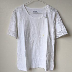 LOFT White Tee with Cotton Lace Details